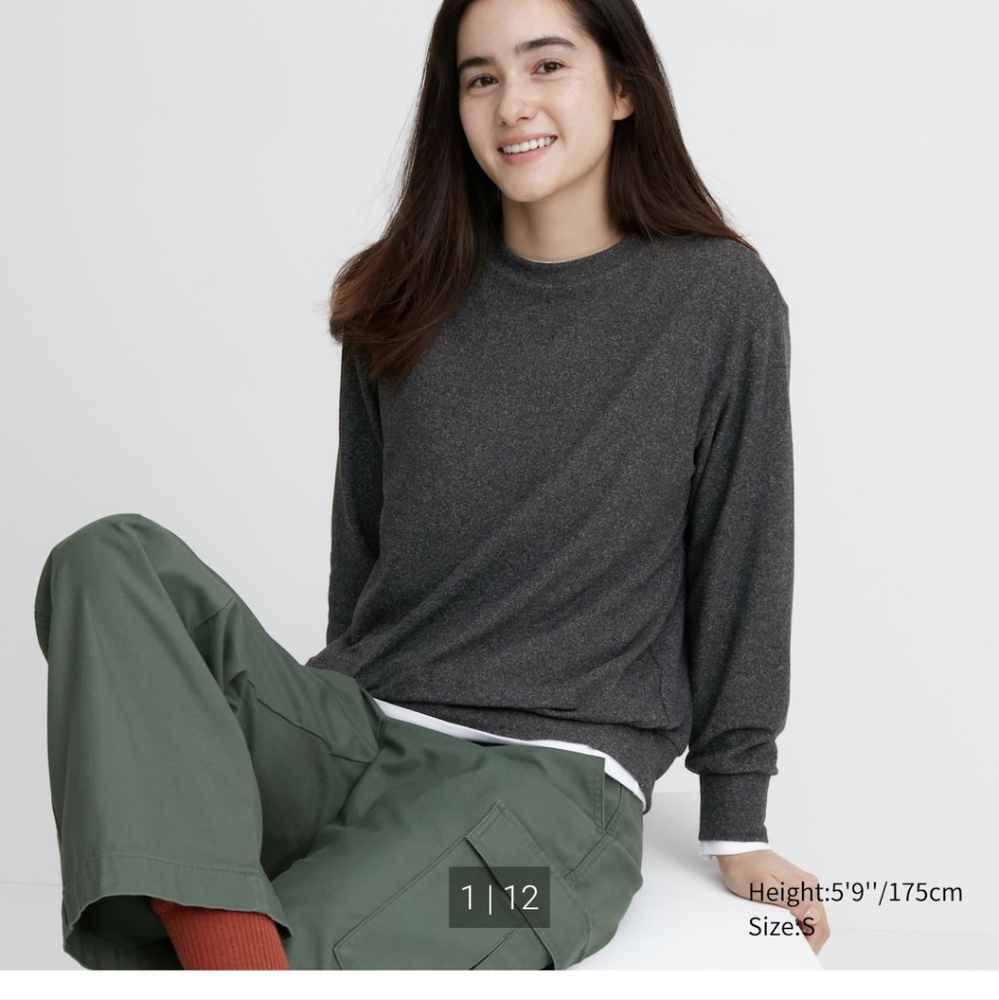 UNIQLO Soft Knitted Fleece Crew Neck Long-Sleeve T-Shirt xs